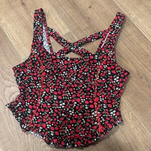 Free People Black and Red Floral strawberry Top